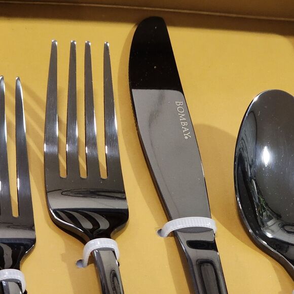 Bombay 20 Pc Set MARSALA Fine Stainless Steel Utensils Flatware Black NEW - Picture 2 of 10
